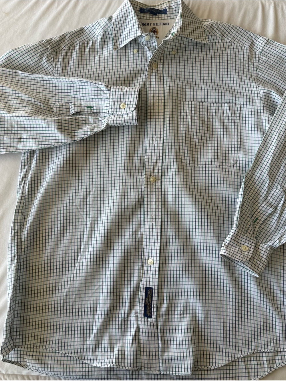 Vintage Tommy Hilfiger Men's Green Check Button-Down Dress Shirt